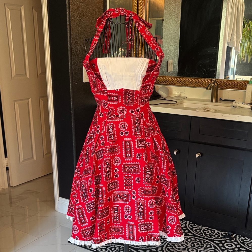 1950s Pinup Couture Red white Bandana Holly swing rockabilly Dress